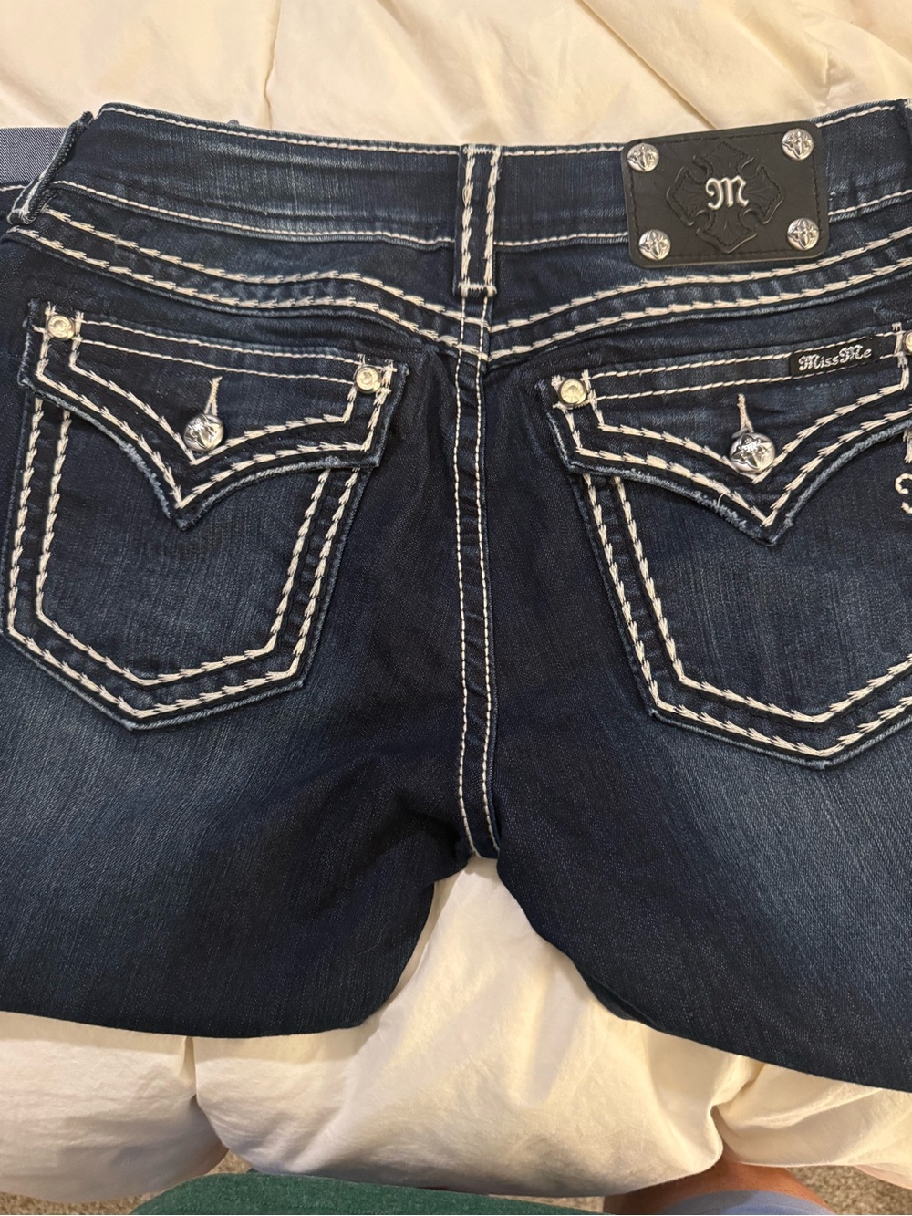 Miss Me Navy Blue Bootcut Jeans with White Contrast Stitching